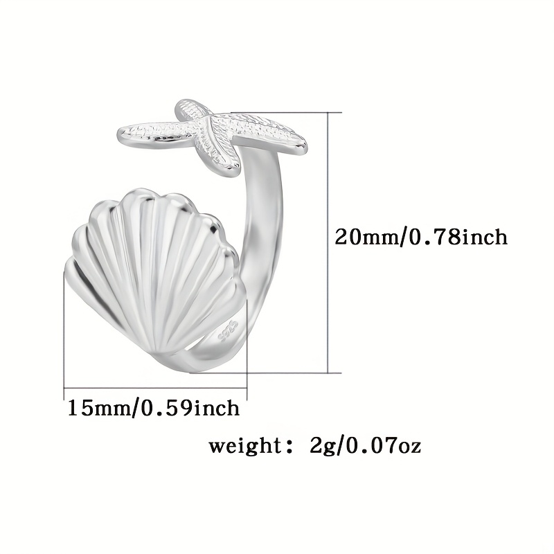Marine Creatures Women's Ring with Shells & Starfish, 925 Silvery 2g